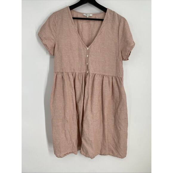 Madewell Mini Dress Size Medium Pink Linen Blend Boho Lagenlook Grunge 838 - Picture 1 of 8